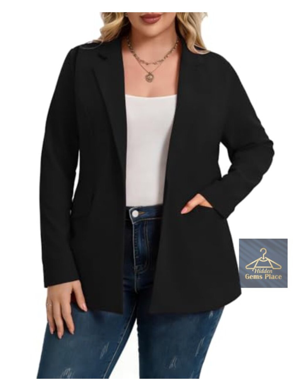 Plus Size Stretch Knit Blazer Long Sleeve One Button Notch Lapel Business Casual